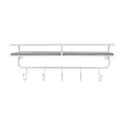 Kirklands Home Hooks|Distressed White Metal Wall Shelf with Hooks