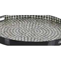 Dotted Shell Round Wooden Tray Decorative Trays