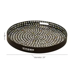 Dotted Shell Round Wooden Tray Decorative Trays