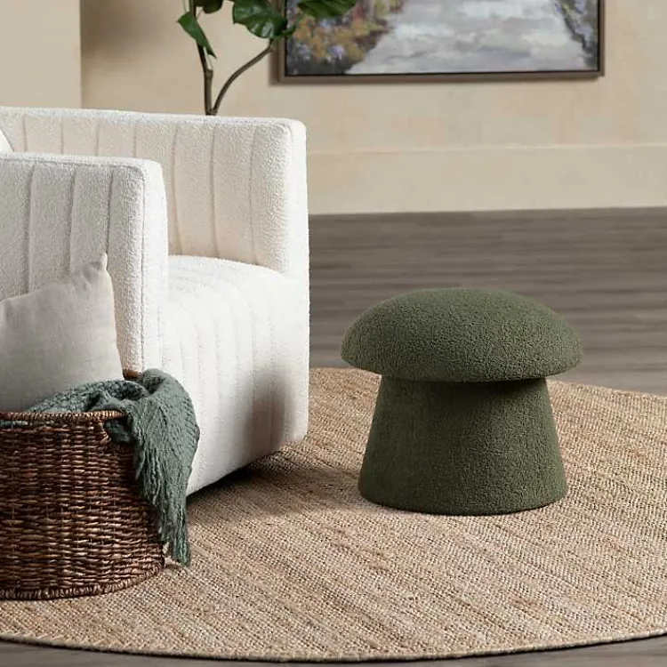 Kirklands Home Benches & Ottomans|Drak Boucle Mushroom Storage Ottoman Green