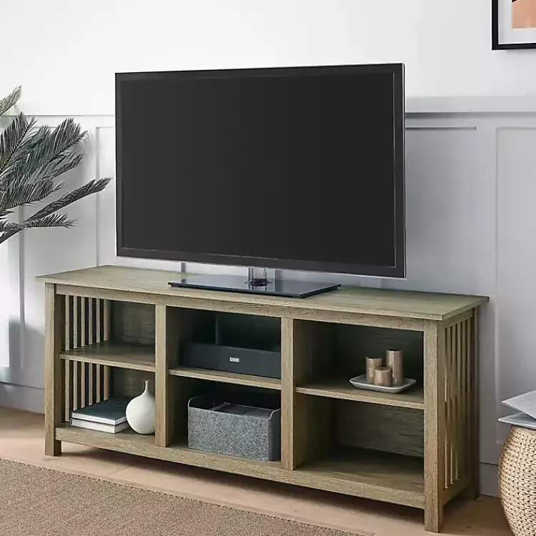 Kirklands Home Tv Stands & Media Consoles|Driftwood Slatted Sides Media Cabinet Gray