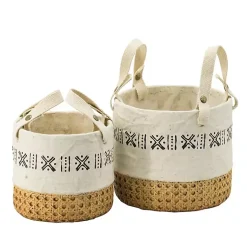 Kirklands Home Planters|Embossed Cement Baskets with Straps, Set of 2