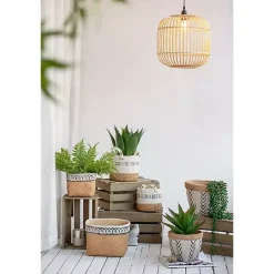 Kirklands Home Planters|Embossed Cement Baskets with Straps, Set of 2