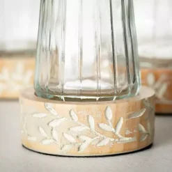 Online Embossed Wood and Glass Vases, Set of 3 Vases