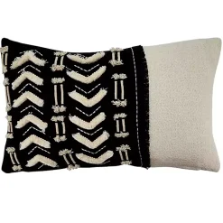 Hot Embroidered Geo Black and White Lumbar Pillow Pillows
