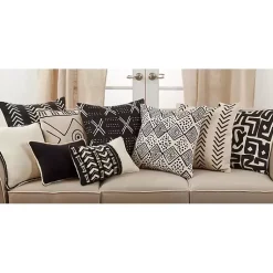 Hot Embroidered Geo Black and White Lumbar Pillow Pillows