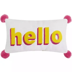 Discount Embroidered Hello Pom Pom Lumbar Pillow Pillows