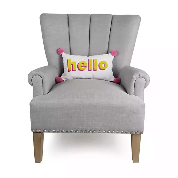 Discount Embroidered Hello Pom Pom Lumbar Pillow Pillows