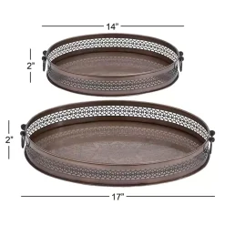 Engraved Metal Mandala Trays, Set of 2 Decorative Trays