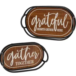 Best Engraved Wood and Metal Harvest Trays, Set of 2 Decorative Trays