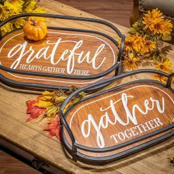 Best Engraved Wood and Metal Harvest Trays, Set of 2 Decorative Trays
