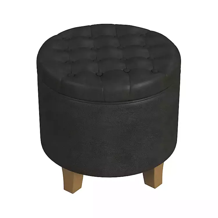 Kirklands Home Benches & Ottomans|Espresso Faux Leather Tufted Storage Ottoman Brown