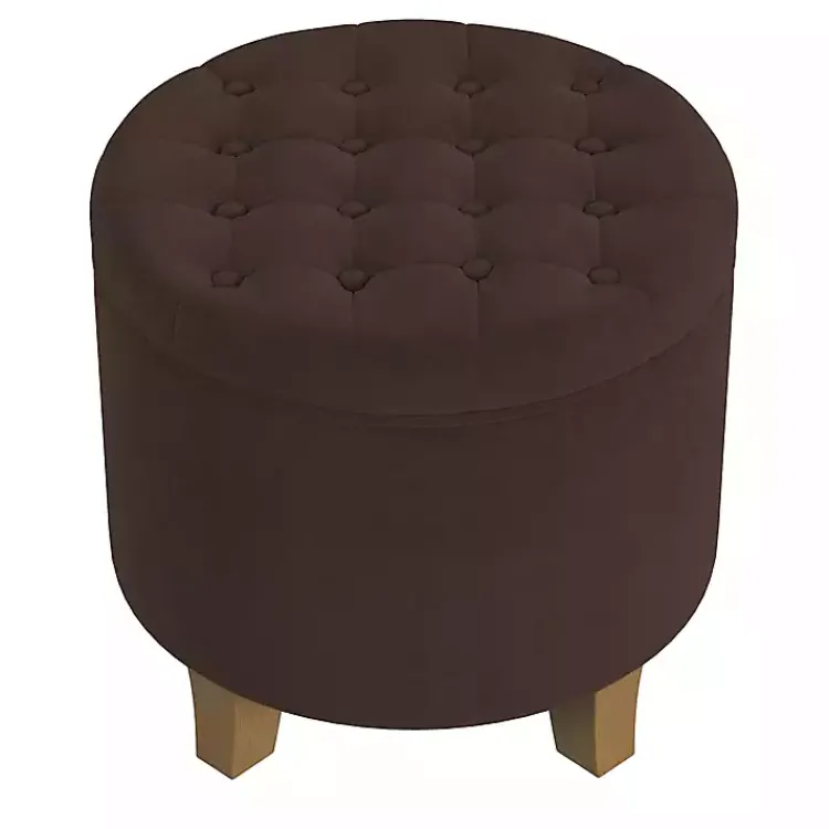 Kirklands Home Benches & Ottomans|Espresso Velvet Tufted Storage Ottoman Brown