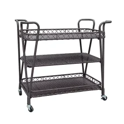 Kirklands Home Outdoor Accent Furniture|Espresso Wicker Resin Serving Cart Brown
