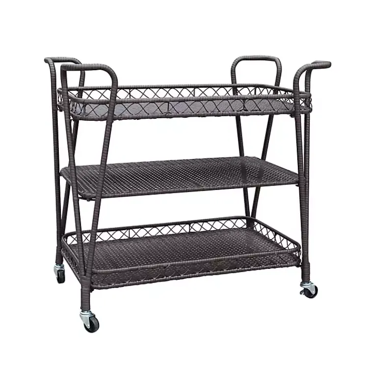 Kirklands Home Outdoor Accent Furniture|Espresso Wicker Resin Serving Cart Brown
