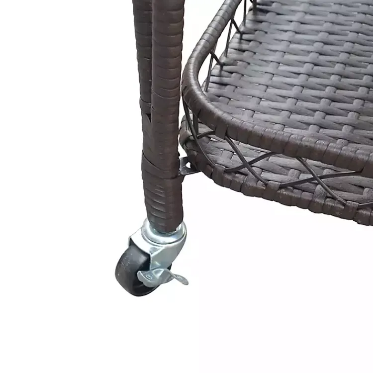 Kirklands Home Outdoor Accent Furniture|Espresso Wicker Resin Serving Cart Brown