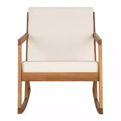 Kirklands Home Outdoor Seating|Eucalyptus Wood with Beige Cushion Rocking Chair Ivory