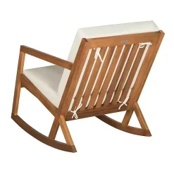 Kirklands Home Outdoor Seating|Eucalyptus Wood with Beige Cushion Rocking Chair Ivory
