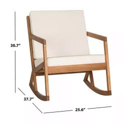 Kirklands Home Outdoor Seating|Eucalyptus Wood with Beige Cushion Rocking Chair Ivory