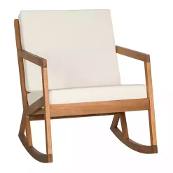 Kirklands Home Outdoor Seating|Eucalyptus Wood with Beige Cushion Rocking Chair Ivory