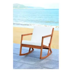 Kirklands Home Outdoor Seating|Eucalyptus Wood with Beige Cushion Rocking Chair Ivory