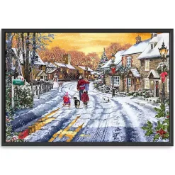 Best Family Walking in the Snow Framed Canvas Art Print Christmas Art & Wall Decor