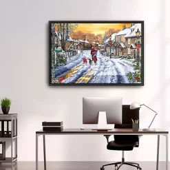 Best Family Walking in the Snow Framed Canvas Art Print Christmas Art & Wall Decor