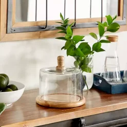 Best Farmhouse Wood and Glass Cloche, 6 in. Decorative Accents