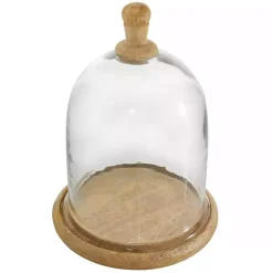 Clearance Farmhouse Wood and Glass Dome Cloche, 11 in. Decorative Accents