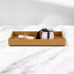 Discount Faux Leather Camel Tray Decorative Trays