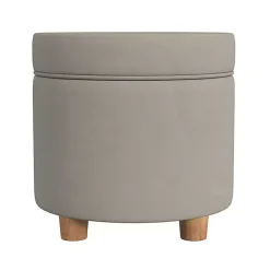 Kirklands Home Benches & Ottomans|Fawn Round Velvet Storage Ottoman Gray