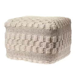 Sale Flatweave Tufted Checker Wool Pouf Poufs & Floor Cushions