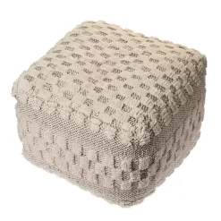 Sale Flatweave Tufted Checker Wool Pouf Poufs & Floor Cushions