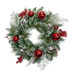 Flocked Baubles and Berries Pine Wreath Christmas Wreaths