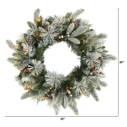 Flocked Evergreen and Mixed Berry LED Wreath Christmas Wreaths
