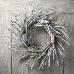 Clearance Flocked Twig and Pinecone Christmas Wreath Christmas Wreaths