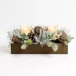 New Flocked Berry Rattan Candle Centerpiece Christmas Centerpieces