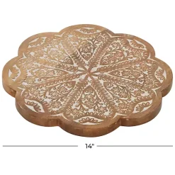 Kirklands Home Serving & Entertaining|Floral Wood Lazy Susan Cake Stand Brown