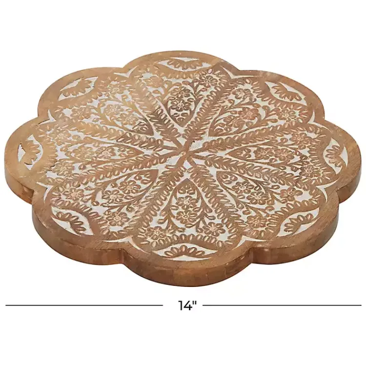 Kirklands Home Serving & Entertaining|Floral Wood Lazy Susan Cake Stand Brown