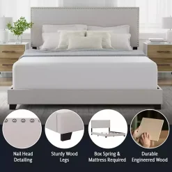 Kirklands Home Beds & Headboards|Fog Upholstered Nailhead Trim Queen Bed Gray