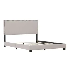Kirklands Home Beds & Headboards|Fog Upholstered Nailhead Trim Queen Bed Gray