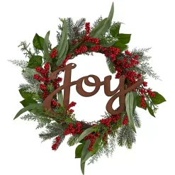 Hot Foliage and Red Berry Joy Wreath Christmas Wreaths