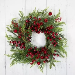 Outlet Frosted Berry and Crabapple Cedar and Pine Wreath Christmas Wreaths