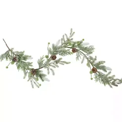 New Frosted Evergreen and Pinecone Forest Garland Christmas Arrangements & Garland