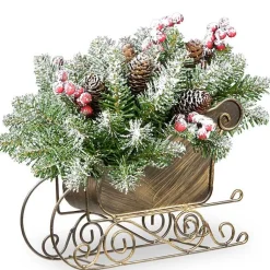 Hot Frosted Fir Christmas Arrangement in Gold Sleigh Christmas Arrangements & Garland