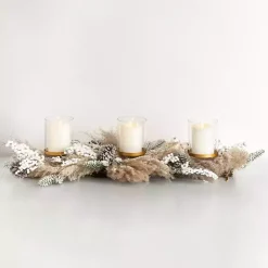 New Frosted Pampas and Berries Candle Centerpiece Christmas Centerpieces