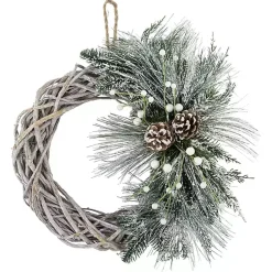 Online Frosted Pine and Foliage Twig Wreath Christmas Wreaths