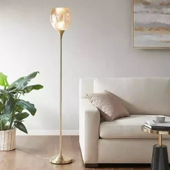 Kirklands Home Floor Lamps|Frosted Starlight Golden Floor Lamp White