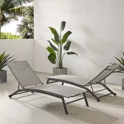 Kirklands Home Outdoor Seating|Gibson Gray Mesh Outdoor Loungers, Set of 2