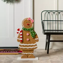 Outlet Gingerbread Woman Wooden Porch Statue Outdoor Christmas Decorations